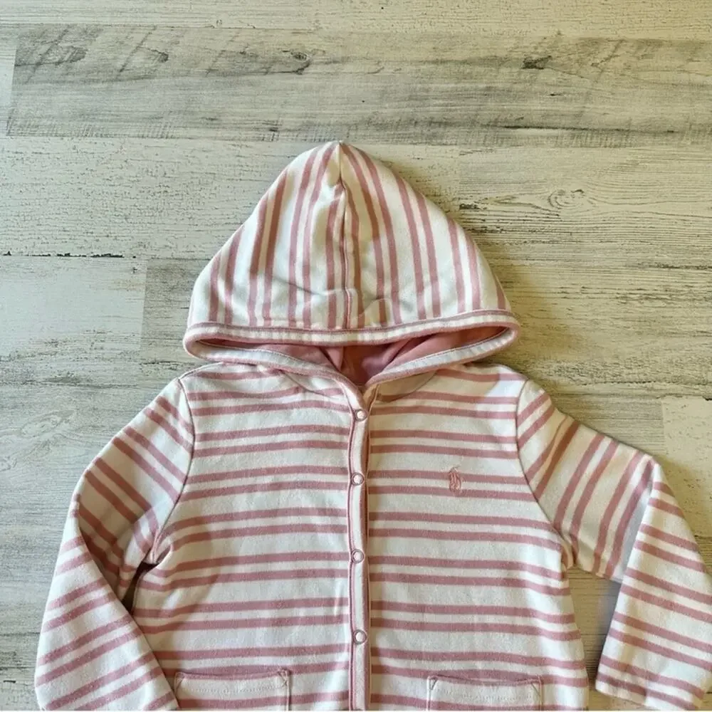 Ralph Lauren Baby Girl 24M‎ Reversible Cotton Snap Closure Hooded Jacket Pink